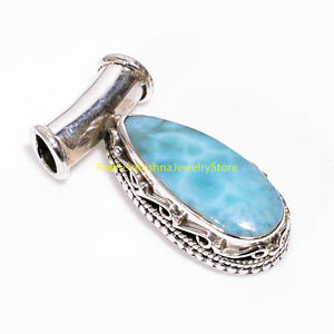 Colgante de lágrima de Larimar azul natural en plata de ley 925, colgante artesanal hecho a mano, joyería artesanal - Product Image 4