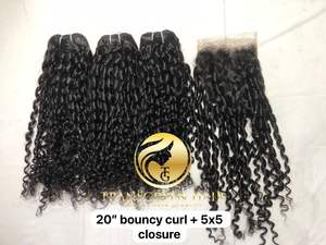 Exportation Top Vente Produit 100% Vierge Indienne 20 "Bouncy Curly Bundles Avec Fermeture Extension de Cheveux Humains Donneur Unique Cheveux - Product Image 6