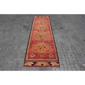 พรมวินเทจสไตล์ตุรกี Herki Runner ขนาด 3.3x11.7 ฟุต สีแดงไล่เฉด ทำจากขนสัตว์ - Product Image 1