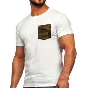 T-shirt Streetwear décontracté pour homme OEM, poids de 200 grammes, coupe ample, imprimé camouflage noir-vert avec logo personnalisé et poche - Product Image 3