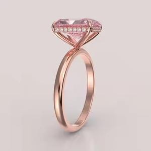 14k Gold Radiant Cut Pink Lab grown Diamond Engagement <b>Ring</b> Wedding Bridal Hidden Halo Gift Fine <b>Rings</b> for Women - Product Image 3