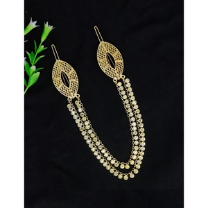 Luxury Leaf Design Gold Plated Hair Pin for Women Bridal Long Chain Hair Accessory Traditional <b>Wedding</b> & Party Wear Hair Jewelry - Product Image 1