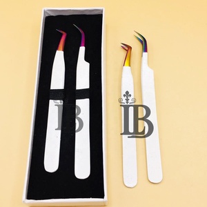 Pinces à épiler pour extensions de cils de haute qualité, couleur blanche, durables, pointe arc-en-ciel, avec boîte personnalisée, cils de vison - Product Image 2