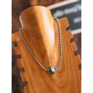 Navajo Strung Kingman Turquoise & Sterling Silver Fine <b>Beaded</b> <b>Necklace</b> Graduated & Saucer Pearl - Product Image 3