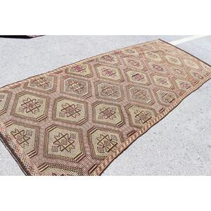 4.6x11.5 ft Rug, Vintage Turkish Rug, <b>Brown</b> Green Bordered <b>Wool</b> Rug - Product Image 2