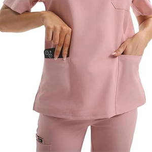 Top de gommage médical de haute qualité pour femmes de l'hôpital royal, personnalisable, col en V, manches courtes, polyester, coton tricoté pour - Product Image 4
