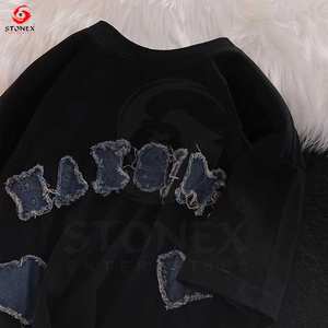 Y2K ropa personalizada 100% algodón de alta calidad de gran tamaño desgastado bordado camisetas traje logo angustia parche ácido lavado camiseta - Product Image 3