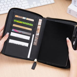 Cao cấp da trống dây kéo A5 máy tính xách tay <span class=keywords><strong>Folio</strong></span> cuốn sách bìa đen B6 kế hoạch Bìa cá nhân Organizer Trường hợp với nhiều túi - Product Image 6