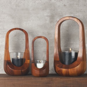 Portavelas de madera de mediados de siglo, candelabro de madera de Navidad, farol para decoración interior y exterior - Product Image 5