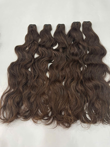 Cabello natural ondulado con trama, color marrón natural, listo para enviar, proveedor de cabello virgen, paquete de cabello virgen, trama de doble capa - Product Image 5