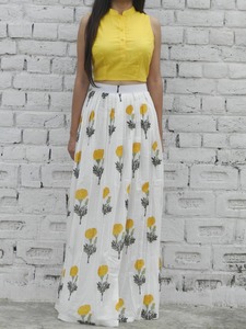 Yellow Mogra Twin Set Indian Fashion Styling Quality <b>Kurti</b> and Pants From Indian Manufacturer - Product Image 3