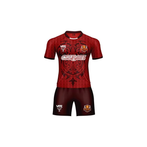Tenues de rugby Maori rouge et noir respirantes en gros, ensembles 100% polyester, prix d'usine, design bicolore pour hommes, pas cher - Product Image 6