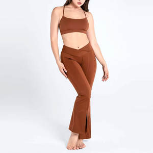 Nuevo Conjunto Deportivo de 2 Piezas para Mujer, Top Corto Sin Mangas Ajustado, Pantalones de Yoga Acampanados, Estilo Casual, Lona Sólida para Ejercicio al Aire Libre - Product Image 1