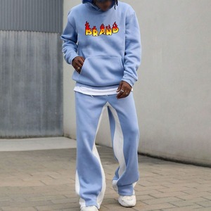 Conjunto de Sudadera con capucha de lana de algodón 100% de alta calidad | Sudadera con capucha de gran tamaño bordada personalizable con pantalones acampanados apilados - Product Image 1