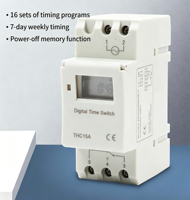 Sakelar Timer Digital THC15A untuk Pemasangan di Rel DIN 220-240VAC 16A Sakelar Waktu Elektronik yang Dapat Diprogram untuk Peralatan Penerangan Otomatis