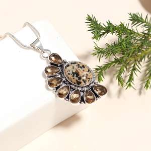 Smoky Quartz Dalmation Jasper Christian Engagement 925 Sterling <b>Silver</b> 18 Inch Link Chain <b>Pendant</b> <b>Necklace</b> - Product Image 4