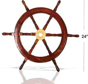 heesham <b>Wood</b> Decorative Ship <b>Wheel</b> with Brass Center Home Decoration Gifts (24") - Product Image 3