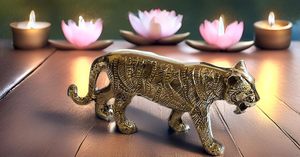 Statue de tigre en laiton faite à la main Design Art déco Figurines d'animaux Fengshui chinois objets de collection décoratifs pour la maison et le bureau - Product Image 6
