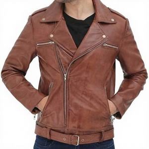 Vestes en cuir de vachette de style motard pour hommes, fermeture éclair, PREMIUM - Product Image 1