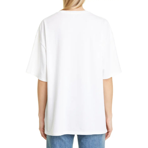 T-shirt en coton biologique de haute qualité pour femmes, haut de luxe, blanc, imprimé, surdimensionné, avec logo personnalisé - Product Image 4