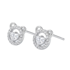 Luxury Bear <b>Stud</b> Earrings for Women – <b>Silver</b> Plated Cubic Zirconia Halo Cute Animal Ear Jewelry Fashion Crystal Earrings Gift - Product Image 3