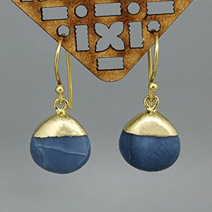 Natural Blue Onyx Teardrop Dangle <b>Earrings</b> 8-10mm Gold Electroplated Fashionable Gold-Plated Hook Birthstone Jewelry - Product Image 3
