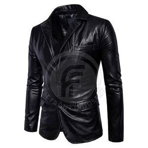 Blazer de cuero de diseño personalizado, chaqueta de cuero de color sólido para hombre, ropa de calle, chaqueta de cuero para hombre a la venta - Product Image 2