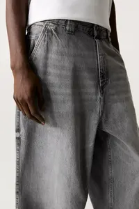 Custom Designer Mid <b>Waist</b> Loose Oversized Washed Solid Vintage Wide Leg Distressed Denim <b>Jeans</b> <b>Men's</b> Baggy Autumn Summer ODM - Product Image 5