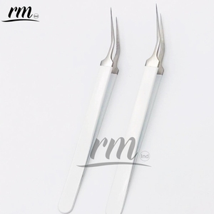 RMI High Quality Product Silver Tip and White Powder Coated Color Eyelash Tweezer 45 Degree Isolation Point Tip - Product Image 6