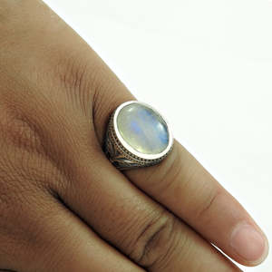 Bague en argent sterling 925 véritable pour homme avec pierre de lune arc-en-ciel naturelle, prix de gros, bijoux bohèmes vintage - Product Image 4