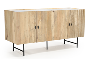 Buffet de cuisine moderne de luxe contemporain à 4 portes en bois de manguier massif fait à la main avec dessus en marbre de qualité supérieure et base en fer, grand rangement - Product Image 2