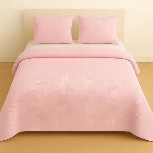 Sinada Home Modern Double Waffle Square Patterned Juego de piqué rosa con sangría para uso en hoteles y viajes Patrón sólido - Product Image 1
