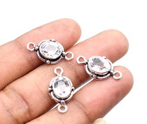 Connecteur double boucle en argent antique et plaqué or 18 carats avec topaze blanche 20X10mm NC129 pour la fabrication de bijoux - Product Image 2