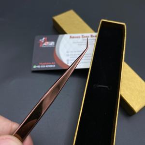 Pince à cils personnalisée pince à cils en or rose 45 degrés de long pince à épiler d'extension de cils d'isolation durable en acier inoxydable - Product Image 6