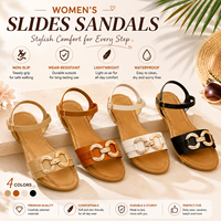 Sandales plates élégantes à double boucle pour femmes, confortables avec semelle intermédiaire en EVA et PU, à bride cheville, chaussures d'été de plage pour dames, vente en gros d'usine