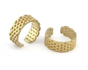 独家珠宝镀金黄铜开口圆形可调戒指独特的编织带戒指设计