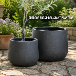 Vaso per Fiori <span class=keywords><strong>in</strong></span> Fibra di Vetro e <span class=keywords><strong>Cemento</strong></span>, Rotondo, Grande, per Interni ed Esterni, Decorazione da Giardino - Product Image 1