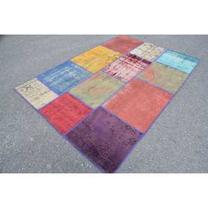 พรมขนสัตว์สไตล์โบฮีเมียนสไตล์คลาสสิกสไตล์วินเทจขนาด4.8x6.6ฟุตพื้นที่ขนาดใหญ่เย็บปะติดปะต่อกันออกแบบสี่เหลี่ยมผืนผ้าสำหรับตกแต่งห้องหรือข้างเตียง - Product Image 2