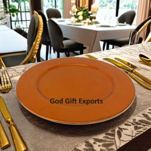 Venta caliente en forma redonda de oro rosa de aluminio metal restaurante cargador placa boda decoración mesa servicio Metal cargador placa - Product Image 6