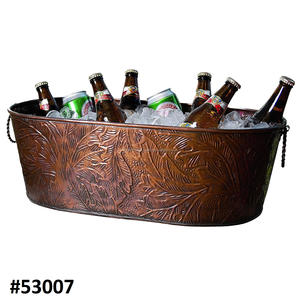 Embossed Galvanized Ice Bucket <b>Wooden</b> Handle Galvanized Oval Shaped Luxury Design Wine Bucket <b>Border</b> - Product Image 6