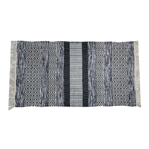 Boho Style Handloom Cotton Area Rug Black Ivory Patterned Flatweave Home Decor Ready to Ship Rugs and Carpets - Product Image 1