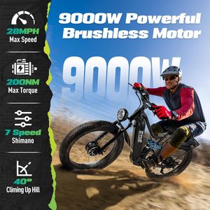 Nueva Bicicleta Eléctrica de 9000W con Doble Motor para Adultos, 52MPH, Voltaje de Carga 63V 32A, Neumáticos Todoterreno, 7 Velocidades - Product Image 3