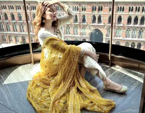 FULPARI mujer Kurti pantalón nueva moda Pure Fox Georgette con bordado hermoso diseño Material de alta calidad
