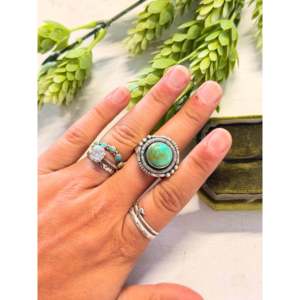 Handmade <b>Boho</b> Royston Turquoise & Sterling <b>Silver</b> <b>Ring</b> Navajo Made Bezel Set Bezel Inlay Size 11.25 Everyday Wear - Product Image 2