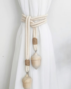 Acorn Curtain Ties, Cotton Curtain Ties, Log Acorn Trim, Home Decor, Curtain Ties - Product Image 1