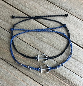 Anchor Charm <b>Bracelet</b> or Anklet // Waterproof <b>Adjustable</b> Wax Cord Jewelry, Nautical Sailing Surfing Swimming Summer Accessories - Product Image 1