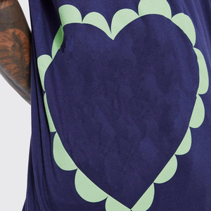 High Quality Men's Oversized Navy Blue T-<b>Shirt</b> With Green Heart Pattern Short Sleeve O-Neck Casual Wear T-<b>Shirt</b> - Product Image 6