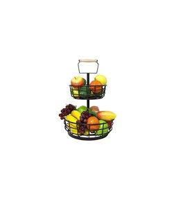 Cesta de Frutas de Metal de 2 Niveles con Asa de Madera - Organizador de Cocina Desmontable para Frutas y Verduras - Product Image 1