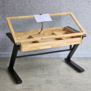 DraftingDesk DD68009 Modern Industrial Architectural <b>Drawing</b> Table with Metal Stand Glass Top for <b>Office</b> & Study for Bedroom Use - Product Image 2