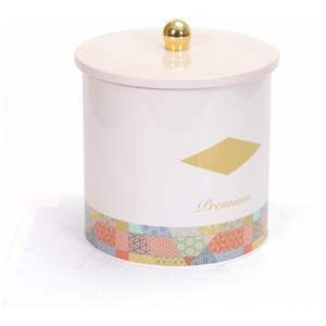 175x180mm métal rond bidon 4.1L bouton poignée Patchwork motif fond rose - Product Image 2